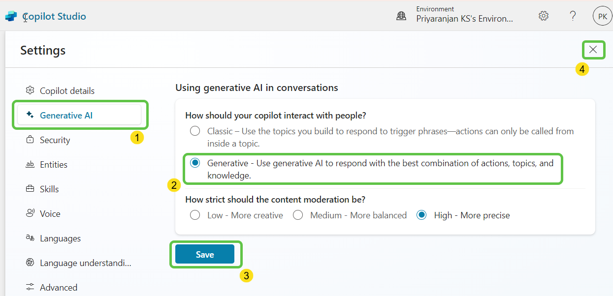 Generative AI Settings